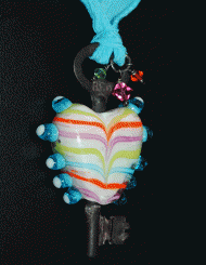 Large Multi color key to my heart necklace