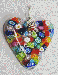 Multi-color millefiori heart pendant