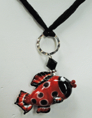Red polka dot fish necklace