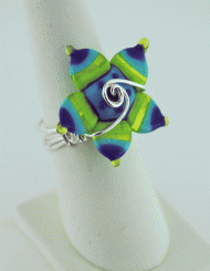 Lime and Purple Flower Ring