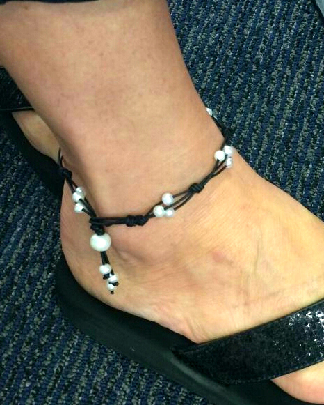 Leather & Pearl Anklet