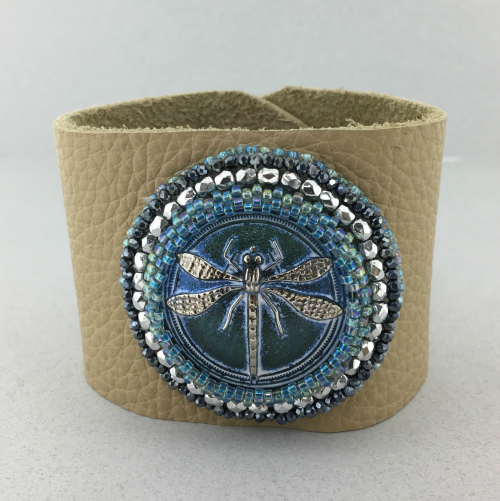 Beaded Cabochon Leather Bracelet