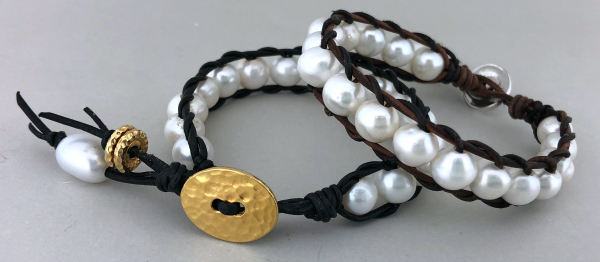 Leather & Pearl/Gems Ladder Bracelet