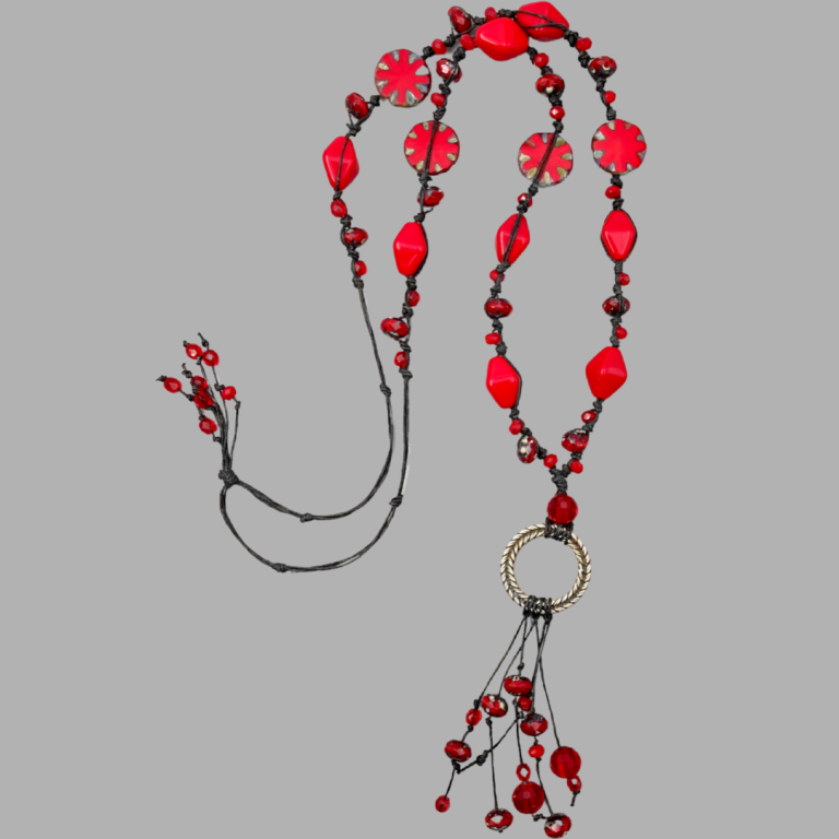 Waxed Linen & Czech Glass Knotted Necklace