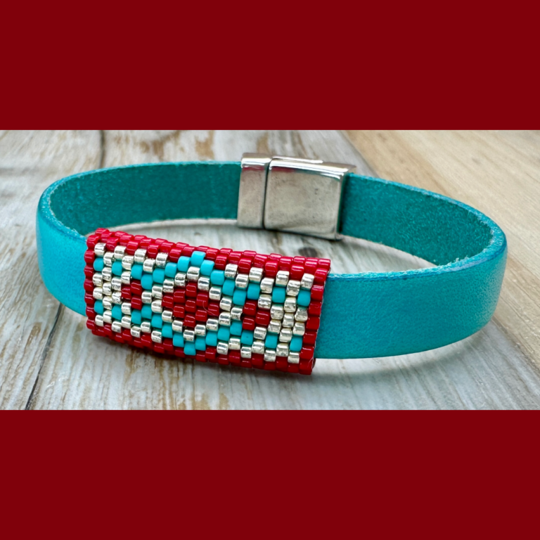 NEW – Odd Count Peyote Flat Leather Bracelet