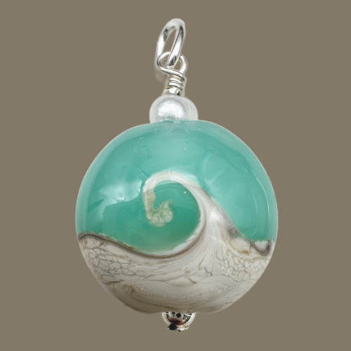 Mini Lampwork Wave Pendant - Seafoam & Sand