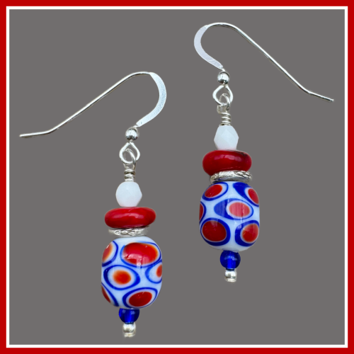 Dippin' Dots USA Lampwork Earrings