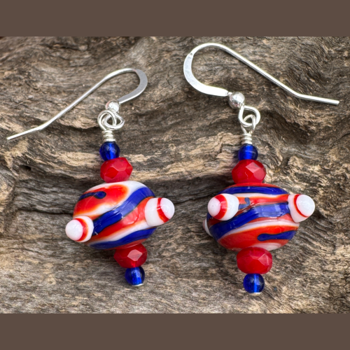 Red White & Blue Lampwork Earrings