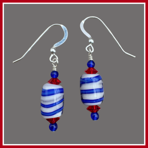 Stripes Of Freedom Lampwork Earrings