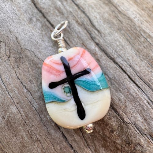 Shoreline Faith Mini Lampwork Cross Pendant- SOLD