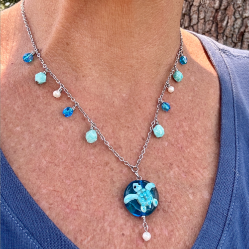 Sea Drifter Lampwork Turtle Necklace