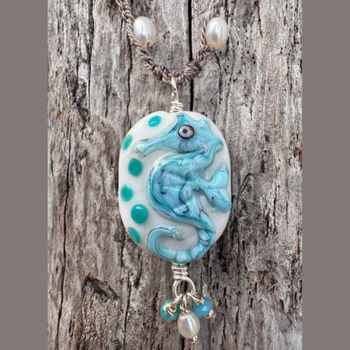 Sea Mist Lampwork Seahorse Necklace