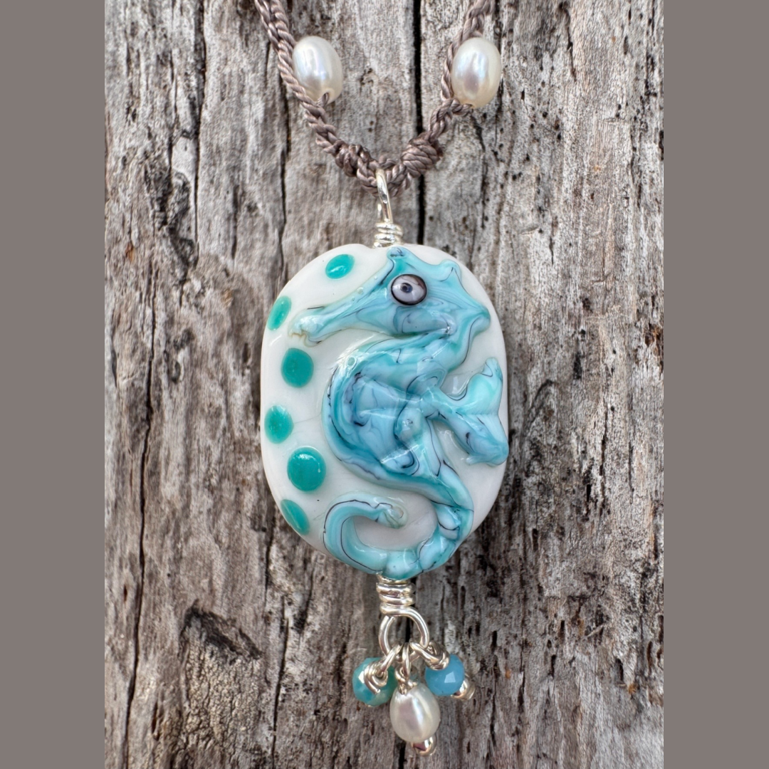Sea Mist Lampwork Seahorse Necklace - Sold