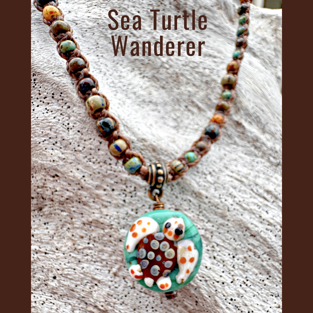 Sea Turtle Wanderer - Lampwork Necklace