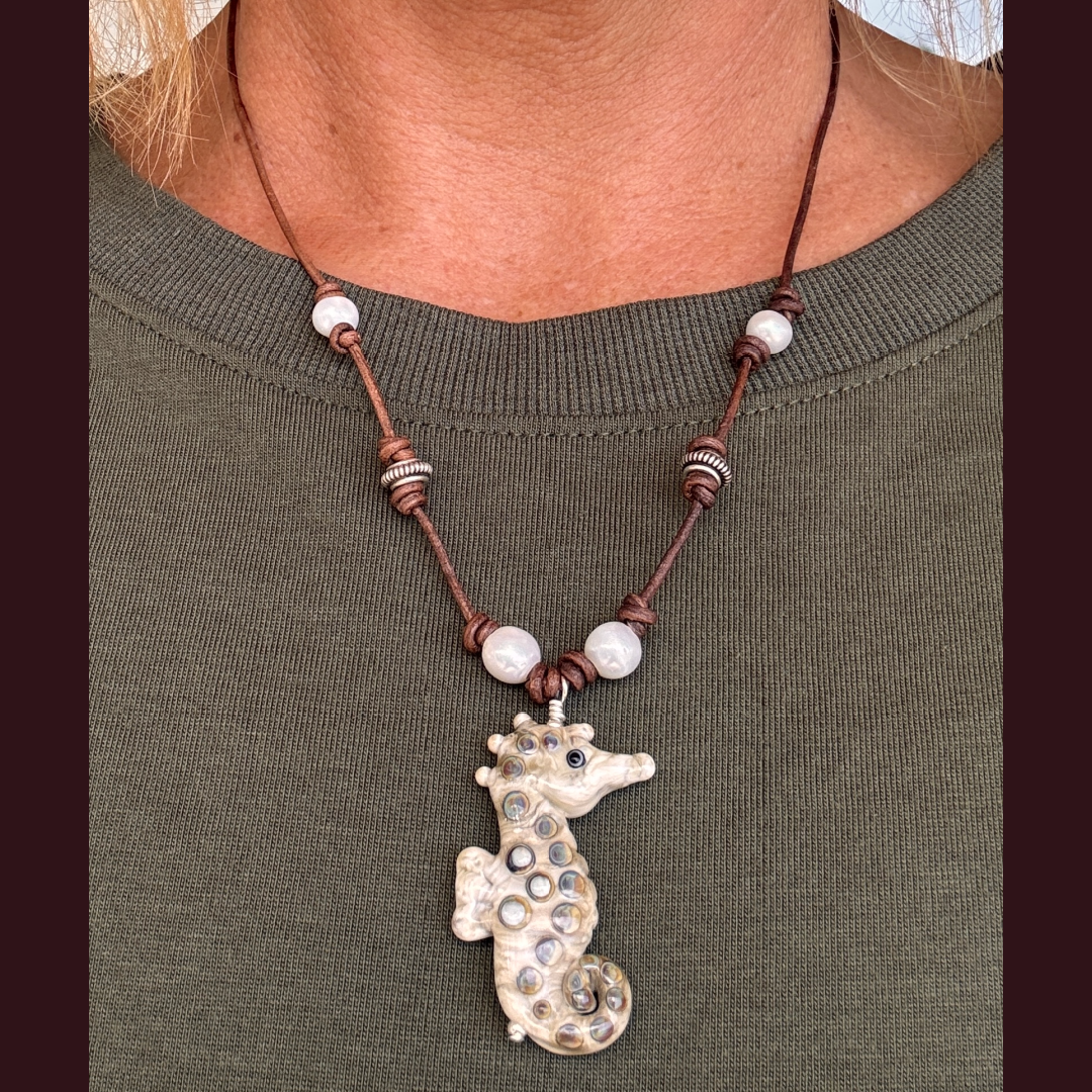 Raku Tide Seahorse Necklace
